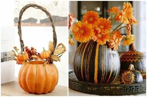 Осенняя композиция из тыквы и цветов